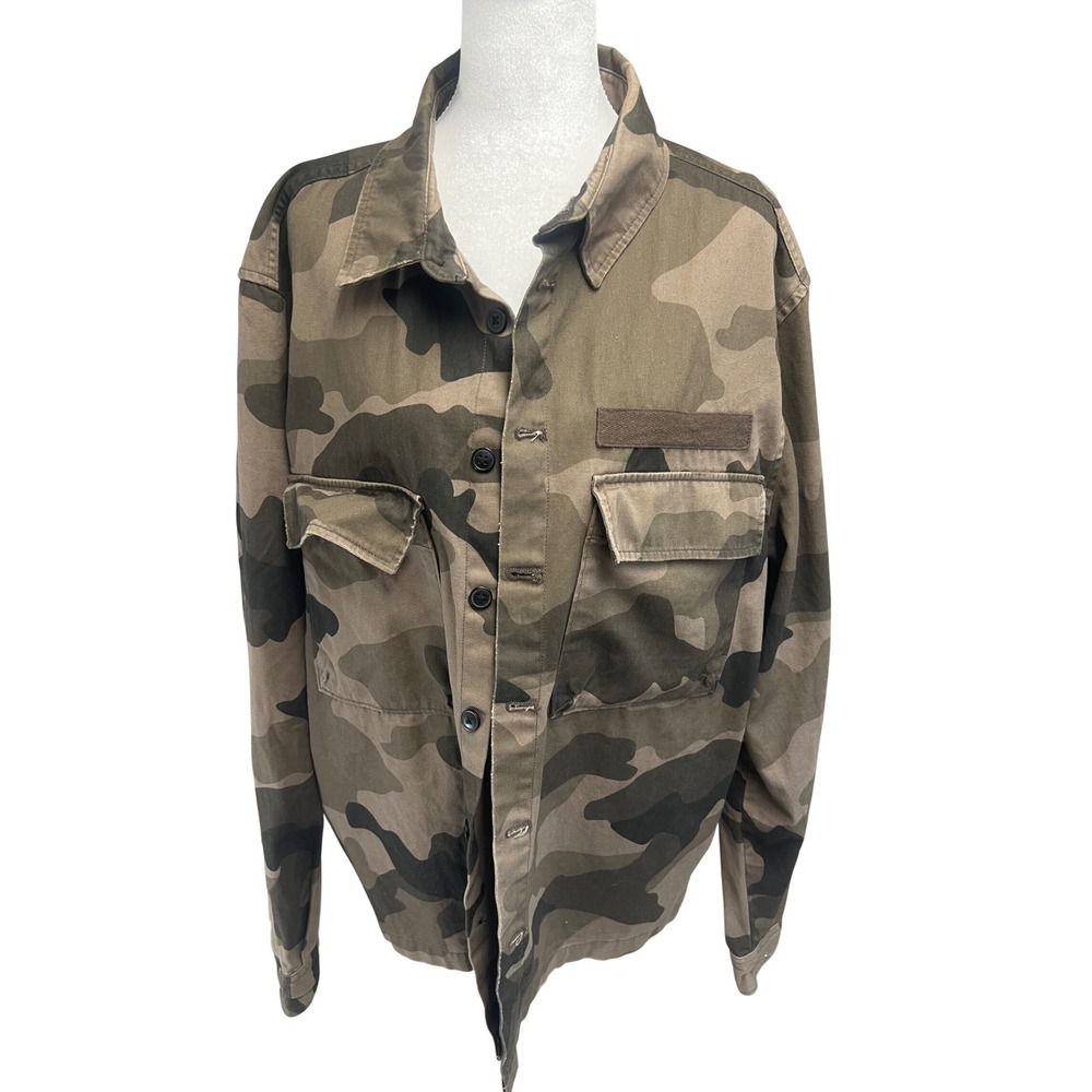 Y2K Divided Camo Jacket Military Shacket Sz XL Streetwear Retro Grunge Goth Edgy